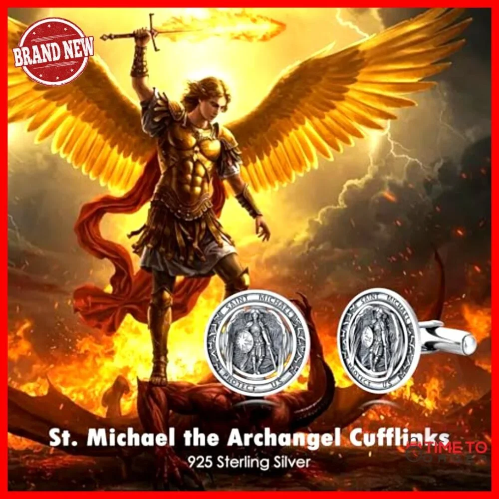 Sterling Silver Saint Michael Cufflinks, Archangel Design, 925 Silver